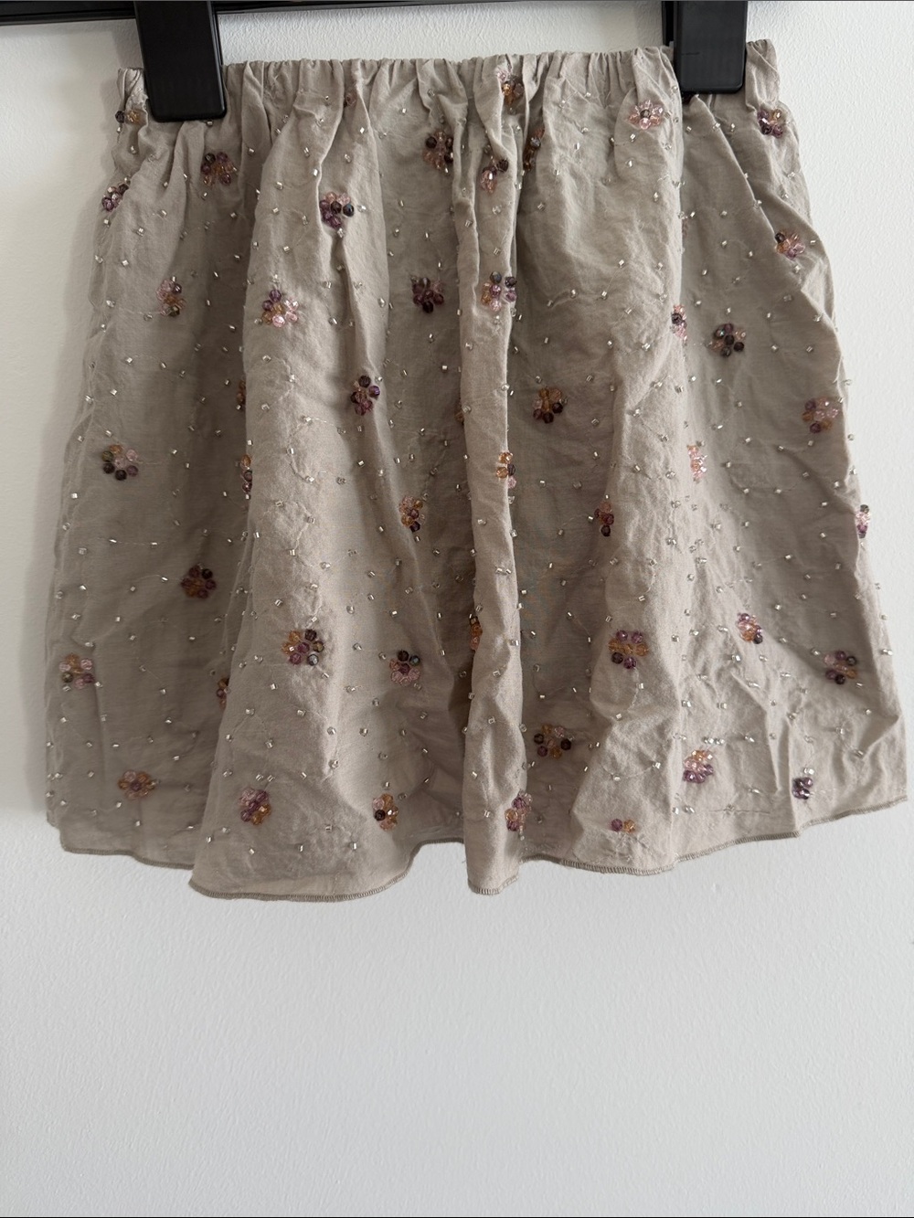 Zara Beaded Flower Embellished Linen-Blend Skort - Taupe